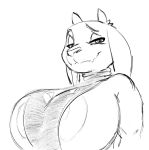  anthro areola areola_slip big_breasts boss_monster bovid breasts caprine female goat hi_res looking_down mammal monochrome simple_background sketch smug_face solo toriel undertale undertale_(series) unknown_artist video_games 