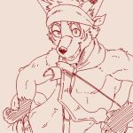  1:1 accessory amorey another_eidos_of_dragon_vein_r anthro archer bow_(weapon) canid canine grin headband low_res male mammal muscular muscular_male pecs ranged_weapon run_aki sketch slim smile solo weapon 