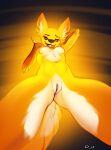  absurd_res anthro breasts canid canine discreet_user female fox glowing glowing_body hi_res mammal mylar_(discreet_user) nipples nude size_difference small_breasts smaller_female solo standing_over 
