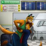  1:1 2014 airport anthro blue_eyes canid canine clothing embrace english_text equid equine eyes_closed felid fox hi_res horse hug male mammal mytigertail pantherine public smile text tiger 