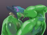  2021 2_horns ambiguous_gender anthro arms_around_neck black_horn corruption deep_kiss dragon duo eye_roll french_kissing goo_creature goo_encasement goo_humanoid green_body green_goo grove_(game) grove_(regalbuster) hand_on_chest horn humanoid kissing larger_anthro larger_humanoid lips making_out male male/ambiguous mind_break multicolored_body multicolored_scales nib-roc purple_eyes role_reversal scales size_difference slime_dragon_(regalbuster) smaller_anthro smaller_male spiral_eyes tan_body tan_scales teal_scales thick_lips two_tone_body two_tone_scales until_they_like_it 