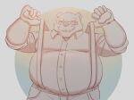  2021 absurd_res anthro arkross1999 belly bottomwear clothing eyewear facial_hair glasses hi_res humanoid_hands kemono male mammal mature_male mustache overweight overweight_male pants shirt simple_background solo suspenders topwear ursid 