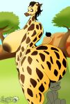  2021 absurd_res africa ambiguous_gender anthro big_breasts big_butt breasts butt butt_shade detailed_background digital_media_(artwork) female giraffe giraffid hi_res huge_breasts huge_butt larger_female mammal masterj291 sitting size_difference thick_thighs 