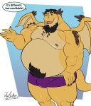  anthro beard belly big_belly bulge clothed clothing deadanthro dragon facial_hair harshill_laghari hi_res male overweight scalie smile solo topless underwear 