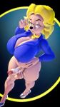  3d_(artwork) 4k 9:16 absurd_res anthro balls big_breasts blonde_hair brandi breasts canid canine canis choker clothed clothing digital_media_(artwork) disney domestic_dog eyewear genitals glasses goof_troop gynomorph hair hi_res high_heels intersex jewelry looking_at_viewer mammal mature_intersex ms._pennypacker necklace nipples partially_clothed penis pussy solo source_filmmaker suit_jacket 