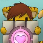  1:1 2014 ambiguous_gender chibi ear_piercing ear_ring felid gabe_(mytigertail) looking_at_viewer mammal mytigertail pantherine piercing portal_(series) signature solo tiger valve video_games weighted_companion_cube 