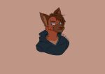  2021 absurd_res anthro blue_clothing blue_eyes blue_hoodie blue_topwear brown_body brown_fur clothing fluffy.orca fur headshot_portrait hi_res hoodie hyaenid male maleherm_(lore) mammal nonbinary_(lore) portrait simple_background solo spots spotted_body spotted_fur spotted_hyena topwear trevor_pride_(knotfunny) 