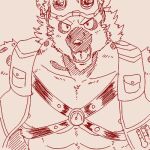  1:1 abs another_eidos_of_dragon_vein_r anthro clothing eyewear goggles hyaenid leather leather_clothing leather_topwear low_res male mammal muscular muscular_anthro muscular_male nitro_(anothereidos_r) pecs run_aki sketch solo straps topwear 