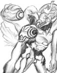  alien anal anal_penetration anthro armor avian balls bent_over black_and_white bodily_fluids broken_armor chozo claws clone dominant dominant_male duo eneirem_(artist) erection fight forced genital_fluids genitals goo_creature hi_res male male/male mask metroid monochrome nintendo penetration penis pinned portrait precum raised_leg rape raven_beak sketch struggling submissive submissive_male threatening video_games x_parasite 