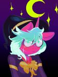  2019 3:4 ambiguous_gender anthro clothed clothing digital_media_(artwork) equid equine friendship_is_magic fur green_eyes green_hair hair halloween hasbro hat headgear headwear hi_res holidays horn horse jacksleight looking_at_viewer magic_user mammal moon my_little_pony night pink_body pink_fur pony scar simple_background sky sleight_(jacksleight) solo star starry_sky topwear unicorn witch witch_costume witch_hat 