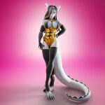  1:1 3d_(artwork) absurd_res alysha anthro big_breasts breasts clothing digital_media_(artwork) dragon ectasy26 female gold_clothing hi_res humanoid mature_anthro mature_female simple_background smile solo 