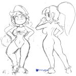  2021 anthro breasts butt dixie_kong donkey_kong_(series) featureless_breasts featureless_crotch female hair haplorhine long_hair looking_at_viewer looking_back mammal minus8 monkey monochrome multiple_images navel nintendo ponytail primate signature simple_background sketch solo video_games 