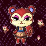  1:1 :3 abstract_background animal_crossing anthro chibi clothed clothing female hi_res looking_at_viewer makeup mammal nintendo pecan_(animal_crossing) rodent sciurid simski smile smirk solo tree_squirrel video_games 