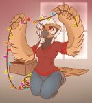  anthro avian bird christmas_lights clothed clothing digital_media_(artwork) feathered_wings feathers female fully_clothed lockworkorange shaded solo winged_arms wings 