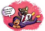  aggressive_retsuko anthro baggy_(artist) bodily_fluids cum drunk duo genital_fluids genitals haida haplorhine hot_dogging lust male male/male mammal manic_the_monkey monkey penis primate sanrio substance_intoxication text 