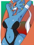  3:4 anthro big_breasts breasts clothing female gendoempertags navel nintendo one-piece_swimsuit piercing pok&eacute;mon pok&eacute;mon_(species) salamence solo swimwear video_games 