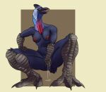  2021 anthro athletic athletic_anthro athletic_female avian beak bird bird_feet black_beak black_body black_feathers blue_body blue_feathers bodily_fluids breasts cassowary chorsinnell39 claws feathers female fingering fingering_self genital_fluids hair looking_at_viewer looking_down_at_viewer low-angle_view masturbation nipples non-mammal_breasts open_mouth pussy_juice ratite red_body red_feathers simple_background solo toe_claws vaginal vaginal_fingering vaginal_masturbation white_hair 