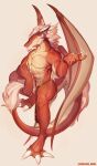  abs anthro beard biceps biped bottomwear chiryong claws clothing dragon facial_hair fluffy fluffy_tail hi_res inviting loincloth male mane manly multicolored_body muscular muscular_male pecs solo two_tone_body wings 