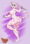  absurd_res anthro areola breasts butt creamygravy domestic_cat felid feline felis female fur hi_res holding_knife holding_object knife mammal multicolored_body multicolored_fur nude solo two_tone_body two_tone_fur weapon 