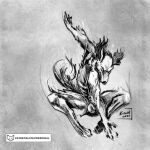  1:1 2021 animal_humanoid animal_tail balls better_version_at_source black_and_white black_and_white_body black_and_white_fur black_and_white_hair black_nose cervid claws claws_out colored digital_drawing_(artwork) digital_media_(artwork) feet fur genitals grey_background hi_res humanoid icon jumping kiaun leaping male mammal mammal_humanoid monochrome nude penis shaded signature simple_background small_nose solo symbol tail_fluff tail_tuft teeth text tuft url white_eyes 