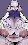  anthro areola belly big_breasts bodily_fluids boss_monster bovid breasts caprine clothed clothing deep_navel female genital_fluids huge_breasts hyper hyper_breasts isolatedartest mammal mature_female navel nipples overweight overweight_anthro overweight_female raised_clothing solo thick_thighs tongue tongue_out toriel undertale undertale_(series) video_games 