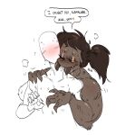  2021 8_eyes anon anthro arachnid arthropod bite blush bodily_fluids brown_body brown_fur brown_hair claws dialogue drooling duo english_text faceless_character faceless_male fangs female fur hair hi_res human human_on_anthro interspecies jawmy_(mhdrawin) male male/female mammal mhdrawin multi_eye neck_bite nom nude one_eye_closed ponytail saliva speech_bubble spider text 