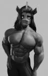  anthro friendship_is_magic greyscale hasbro horn humanoid king_sombra_(mlp) male monochrome moreuselesssource muscular muscular_male my_little_pony shirtless solo 