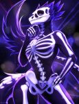  2021 5_fingers absurd_res anthro avian biped bird bone claws feathers featureless_crotch fingers halloween hi_res holidays markings navel nude seyumei skeleton_(marking) skull solo 