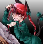  animal_ears balls braid castration cat cat_ears cat_tail corpse cum fang guro kaenbyou_rin neko penis red_eyes red_hair ribbon tail testicles touhou twin_braids 