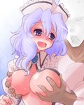  blue_eyes blush breast_grab breasts faceless faceless_male fujii_jun grabbing groping happy_sex hat hetero large_breasts lavender_hair looking_back lowres merlin_prismriver open_mouth saliva smile solo_focus sweat touhou 