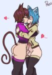  animal_humanoid bottomless bottomless_male clothed clothing duo eyes_closed facial_markings felid felid_humanoid feline feline_humanoid frottage girly head_markings hi_res humanoid kissing legwear male male/male mammal mammal_humanoid markings phess renaloemberheart sex thigh_highs 