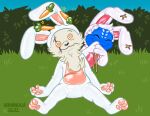  2021 2_toes 3_fingers 3_toes 4_fingers anthro blind_eye blue_body bunny_costume carrot chin_tuft claws clothed clothing confusion costume digital_drawing_(artwork) digital_media_(artwork) duo easter eyes_closed facial_tuft fake_ears fake_rabbit_ears feet fingers fish fizz_(lol) food fur glistening hindpaw holidays hornbuckle kled_(lol) lagomorph league_of_legends leporid male mammal marine pawpads paws plant rabbit riot_games rubber scar sharp_teeth simple_background smile spiral spiral_eyes teeth toe_claws toes toony topless tuft vegetable video_games yordle 