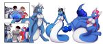  21:9 anthro apode black_hair blue_body blush breast_growth breasts canid clothing draconcopode dragonair female gender_transformation group growth hair hi_res horn horn_growth human human_to_anthro legless looking_down male mammal mtf_transformation navel nintendo nude pink_hair pok&eacute;mon pok&eacute;mon_(species) sequence serpentine shirt simple_background species_transformation spread_legs spreading surprise tomek1000 topwear transformation video_games white_background 