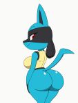  2021 animated anthro big_butt black_inner_ear blue_body blue_butt blue_ears blue_fur blue_tail breasts butt butt_jiggle daddy_kink dialogue english_text female fur hi_res looking_at_viewer looking_back looking_back_at_viewer lucario nintendo onomatopoeia open_mouth pok&eacute;mon pok&eacute;mon_(species) red_eyes short_playtime side_boob simple_background solo sound_effects spanking talking_to_viewer tansau text video_games white_background 