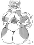  2019 3:4 absurd_res anthro areola areola_slip arms_under_breasts artist_name big_breasts bikini black_and_white blush breasts canid canine canis clothing curvy_figure domestic_dog eyelashes eyeshadow facial_piercing female fingers hi_res hourglass_figure huge_breasts looking_at_viewer makeup mammal mixi_elkhound monochrome navel nipple_outline nipple_slip nose_piercing nose_ring piercing signature simple_background sketch smile solo standing superix swimwear teeth thick_thighs voluptuous wide_hips 