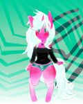  2019 4:5 anthro balls biped blush breasts butt clothed clothing collar curvy_figure digital_media_(artwork) equid equine feral friendship_is_magic fur genitals girly green_eyes gynomorph hair hasbro hi_res hooves horn horse intersex jacksleight long_hair male mammal my_little_pony panties panties_bulge partially_clothed penis pink_body pink_fur pony scar simple_background sleight_(jacksleight) solo topwear underwear unicorn voluptuous white_hair 