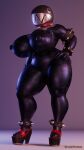  9:16 anthro big_breasts breasts chain_chomp collar female genitals hi_res mario_bros nintendo pussy smile solo thick_thighs video_games wyerframez 