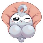  ambiguous_gender black_eyes blush castform grey_body grey_skin kure1001 looking_at_viewer low_res lying mouse_pad nintendo on_back one_eye_closed pillow pok&eacute;mon pok&eacute;mon_(species) simple_background video_games 