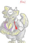  alphys anthro big_breasts bottomwear bra breasts buckteeth cleavage clothed clothing dress_shirt english_text eyewear female front_view glasses half-closed_eyes hi_res kralart leaning leaning_forward lizard narrowed_eyes necktie non-mammal_breasts open_clothing open_shirt open_topwear partially_clothed reptile scales scalie shirt short_stack signature simple_background solo spines standing tail_spines teeth text thick_tail topwear undertale_(series) underwear undone_tie undressing yellow_body yellow_scales yellow_spines 