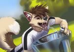  2021 5_fingers anthro black_nose brown_hair canid canine canis day detailed_background digital_media_(artwork) domestic_dog eyebrows eyelashes fingers hair koul male mammal open_mouth outside sky solo teeth tongue 