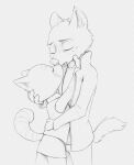  2021 aggressive_retsuko ailurid anthro anthro_on_anthro clothed clothing duo eyes_closed female fully_clothed fur haida hi_res hyaenid kissing male male/female mammal monochrome red_panda retsuko s1m sanrio simple_background sketch spotted_hyena standing white_background 