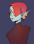  animal_humanoid blue_body blue_skin eye_patch eyewear female fin fish fish_humanoid hair hi_res humanoid marine marine_humanoid pipitasout pupils red_hair scales simple_background slit_pupils solo undertale_(series) undyne yellow_sclera 