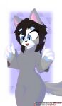  anthro blue_eyes clothed clothing domestic_cat felid feline felis fingerless_(marking) fluffy fluffy_tail fur grey_body grey_fur hair halloween hi_res holidays male mammal mobzylewd multicolored_body multicolored_fur multicolored_hair onzi_(burnmello) solo text two_tone_body two_tone_fur two_tone_hair url 