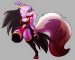  absurd_res anthro big_breasts breasts cape chest_tuft clothing fangs female fifi_la_fume glint hair hair_over_eye hi_res looking_at_viewer mammal mephitid one_eye_obstructed red_eyes skunk solo solratic tiny_toon_adventures toeless_legwear toeless_stockings tuft vampire warner_brothers 