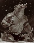  2021 4:5 alligator alligatorid anthro arthropod butterfly claws crocodilian eyes_closed hi_res insect lepidopteran male monochrome partially_submerged reptile scales scalie sepia shirtless signature smile solo taran_fiddler water were weregator 
