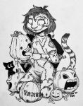  2021 anthro cheetah clothed clothing domestic_cat felid feline felis feral fur hi_res inktober inktober_2021 mammal monochrome simple_background smile spots spotted_body spotted_fur stephie_(fraydia1) theblueberrycarrots traditional_media_(artwork) white_background 