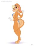  3_toes anthro barefoot big_butt bikini blonde_hair blush breasts butt clothed clothing countershade_feet countershading digital_media_(artwork) feet female fur genitals gloves green_eyes hair handwear hi_res ipan lagomorph leporid lola_bunny long_ears looking_at_viewer looney_tunes mammal pawpads paws pink_pawpads pussy rabbit scut_tail short_tail simple_background sling_bikini smile solo space_jam swimwear text toes url warner_brothers wide_hips 