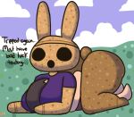  accident animal_crossing anthro big_butt breast_smother breasts butt coco_(animal_crossing) duo english_text female female_on_top human klutzatdusk lagomorph leporid male male/female mammal nintendo oblivious on_top rabbit smothering text video_games villager_(animal_crossing) 