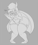 absurd_res anthro big_butt butt cape clothing coffee_demon corset costume dialogue fan_character female hi_res hood huge_hips huge_thighs kobold legwear lingerie monochrome panties scalie simple_background solo thick_thighs thigh_highs topwear underwear 