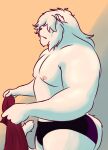  anthro big_butt bodily_fluids body_hair butt chassty chest_fur chest_hair everest felid hybrid liger lion male mammal mane muscle_size_difference muscular nipples pantherine pecs solo sweat 